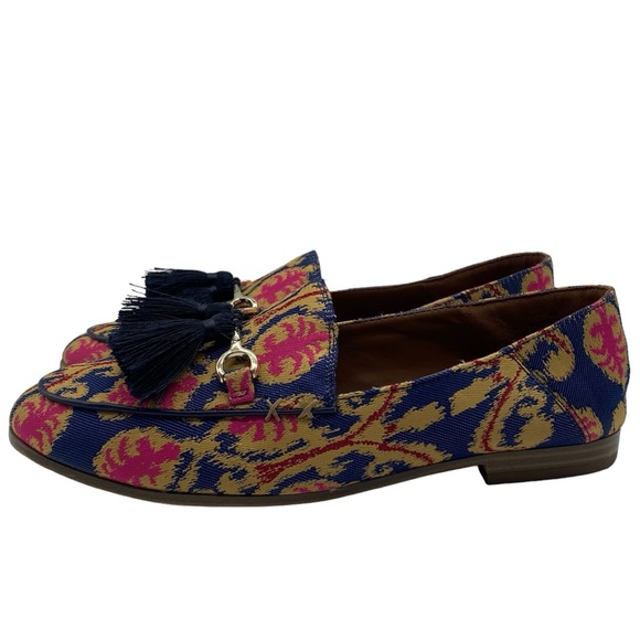 Nine West Womens Loafers Size 6 Blue Pink Slip On Tassel Tapestry Feminine Flats - Picture 13 of 13